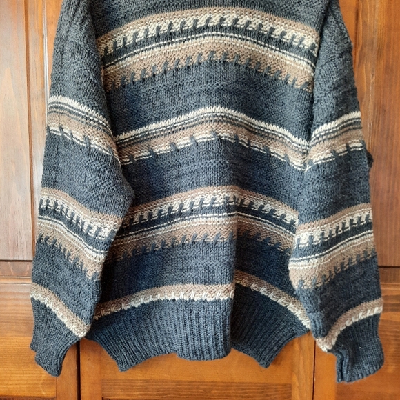 Vintage Crios 100% Irish Wool Rolled Neck Chunky Knit Striped Sweater Size Large - Picture 3 of 9